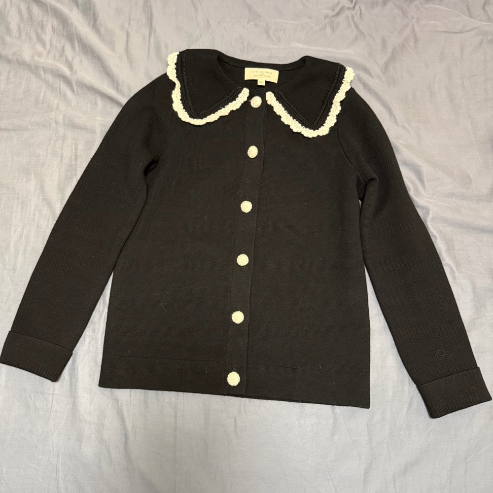 Sezane Bettany Cardigan in Black/Ecru XXS